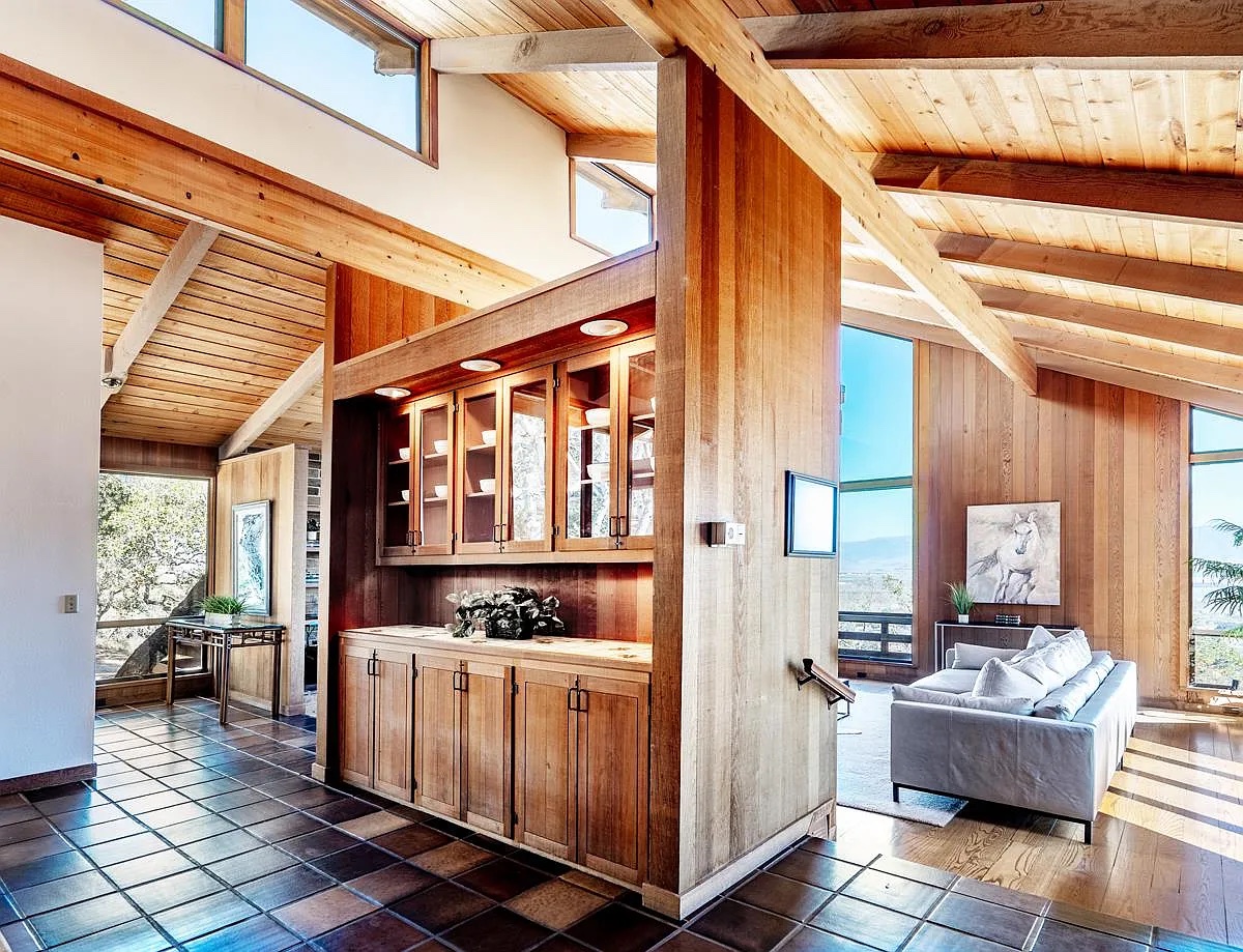 Open kitchen into the living room and the valley beyond